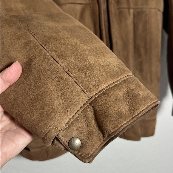 Pitkin County Dry Goods Suede Jacket Camel Brown Shearling Pockets Vintage 42 - Picture 2 of 12